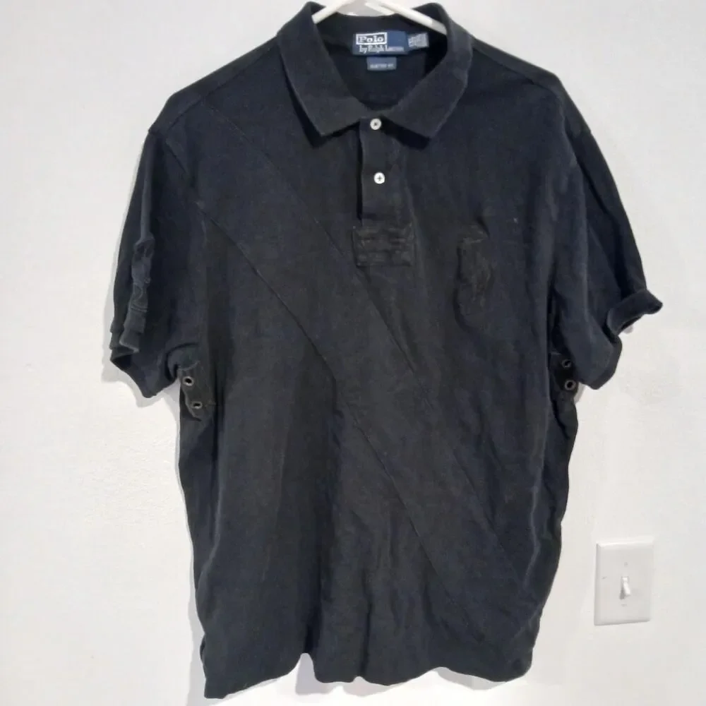 Polo Ralph Lauren All Black Men's Polo Shirt XXL Patches Oversized Logo